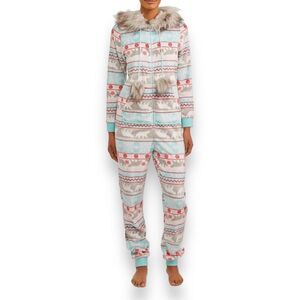 Holiday Time Polar Bear One-Piece Pajama Adult Sleeper Sz M